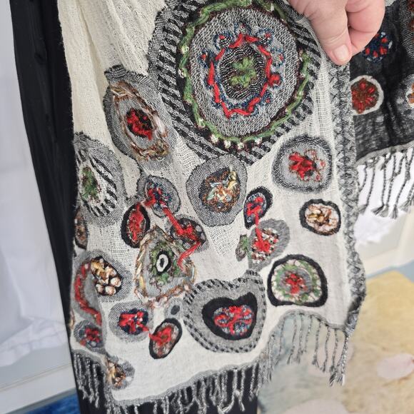 Tolani Hand Embroidered Wool Scarf 74x27" - Picture 9 of 10